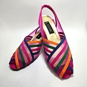 L Chase Vintage Women's 9M Slip-on Party Shoes Open Toe Hot Pink Fabric Upper